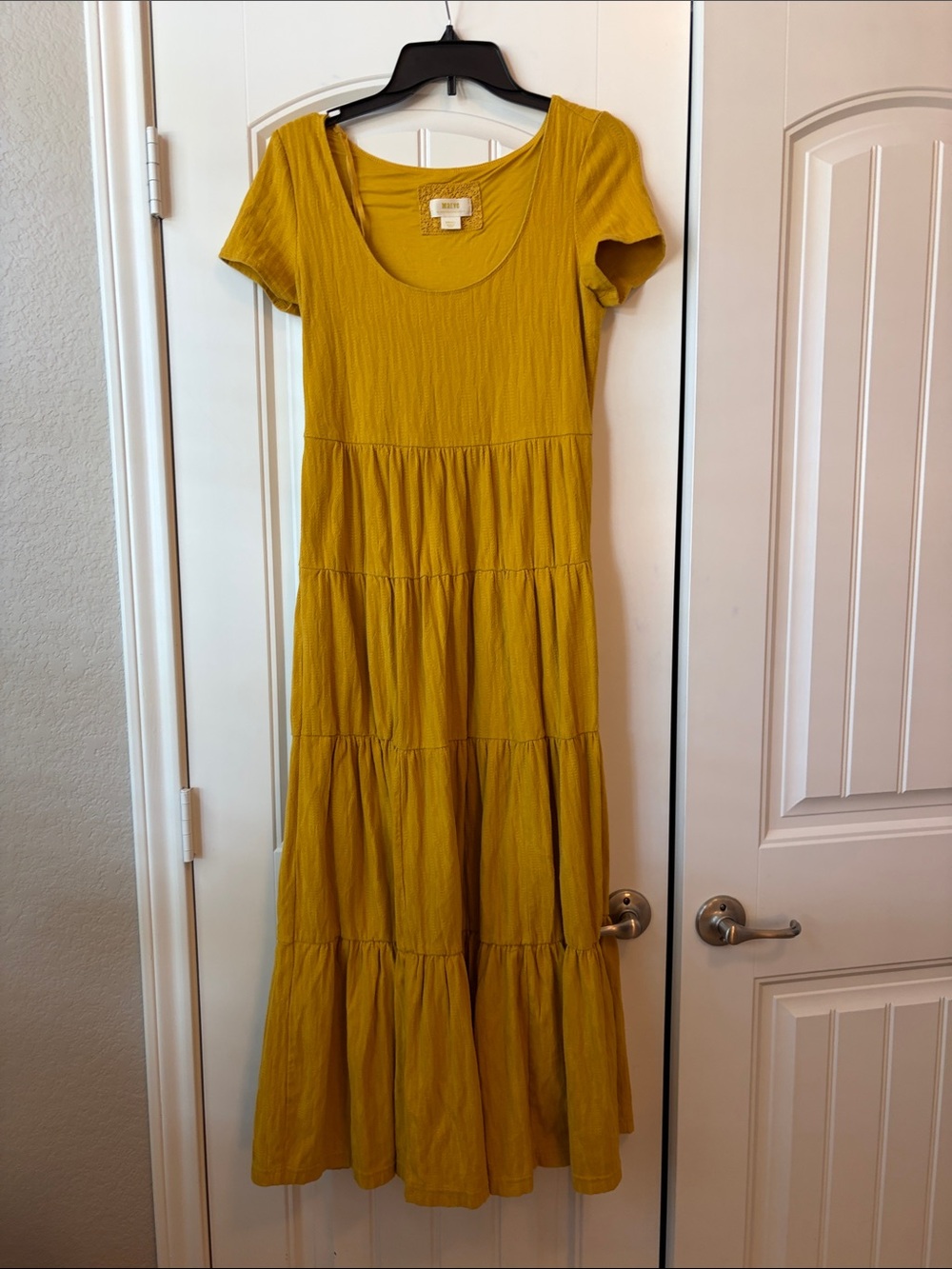 Maeve Anthropologie Mustard Yellow Tiered Short-Sleeve Maxi Dress